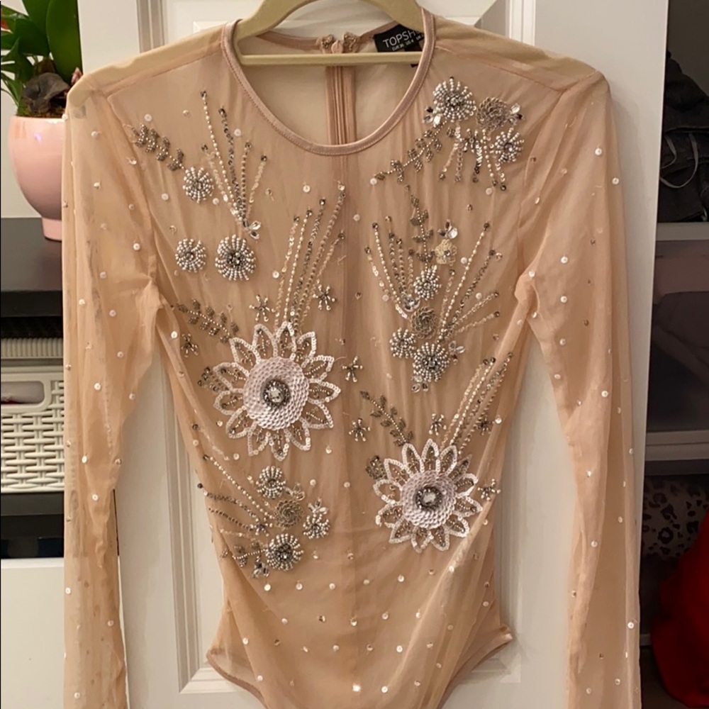 Topshop transparent long sleeve body with sparks